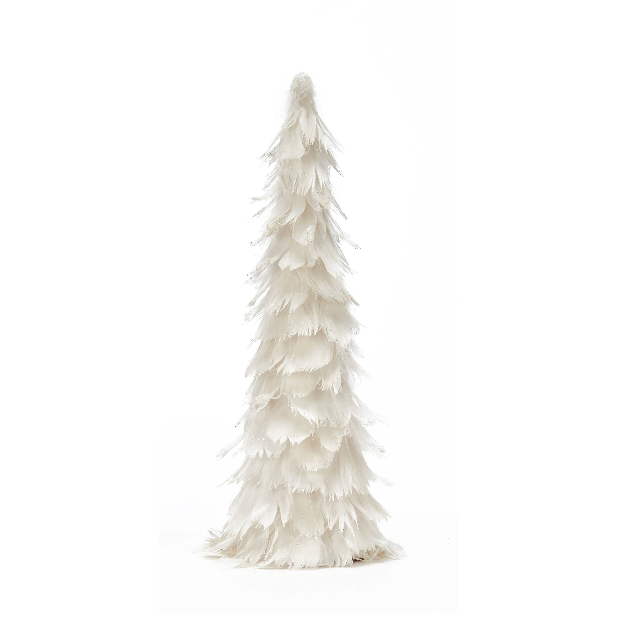 16" White Feather Christmas Tree Tabletop Décor with Glittered Tips